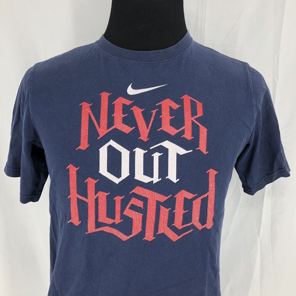 Nike Blue Red Never Out Hustled Athletic Casual Short Sleeve T Shirt XL